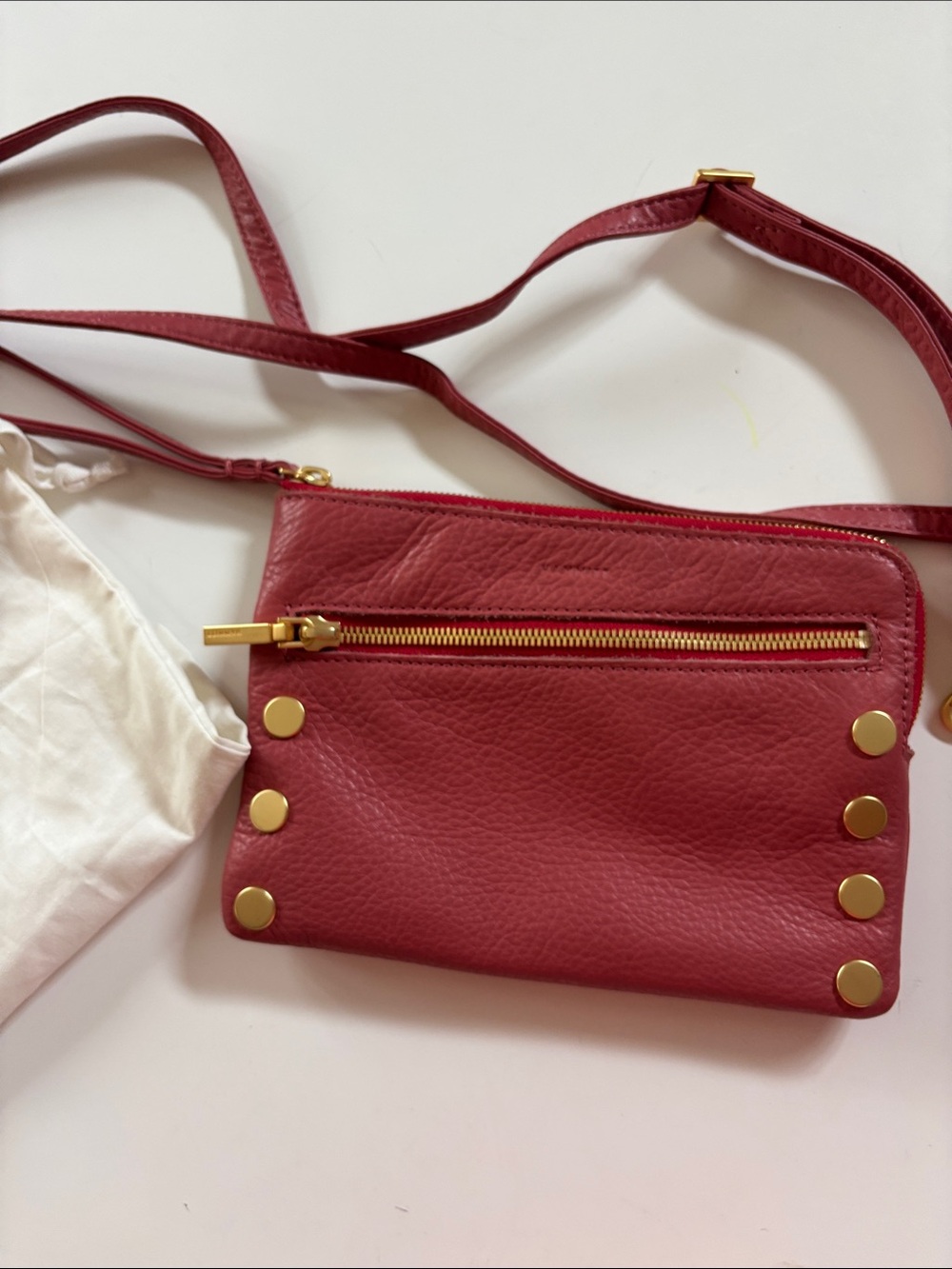 Hammitt Rouge Pink Leather Wristlet/Crossbody with Gold Studs